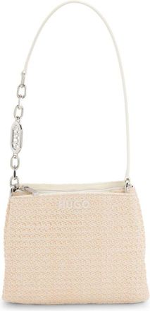 HUGO BOSS Raffia-effect shoulder bag with logo-hardware strap