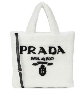 Prada Medium logo shearling tote