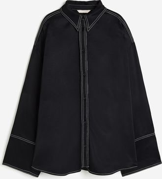 H&M Oversized Satinbluse - Schwarz