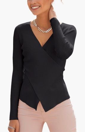 Lascana Overlapping V-Neck Sweater in Black at Nordstrom, Size Medium