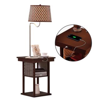 Brightech Madison End Table with LED Lamp, 2 USB Ports and Outlet