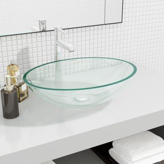 Berkfield Home Basin Glass 50x37x14 cm Transparent in Black | Size: 50 x 37 x 14 cm
