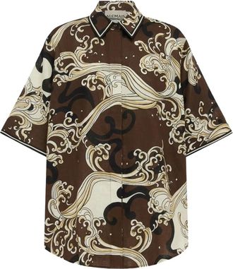 Alemais Otis Wave-Print Shirt - Dames - Overhemden - Bruin - M - Linnen - Overhemden