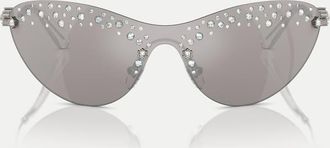 Swarovski Sk7023 - Occhiali da sole irregolari color piombo con lenti argento a specchio-Grigio