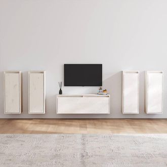 vidaXL Vidaxl - Muebles Para Tv 5 Piezas Madera Maciza De Pino Blanco