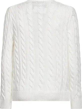 Polo Ralph Lauren Mens White Cable Knit Cotton Crewneck Sweater Natural (veg) ->