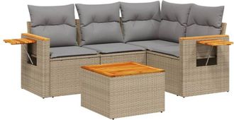 vidaXL Juego De Sof&aacute;s Jard&iacute;n Con Cojines 5 Pzas Rat&aacute;n Sint&eacute;tico Beige Vidaxl