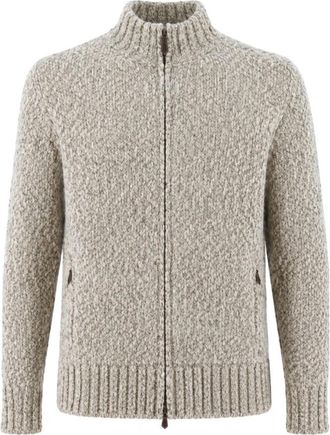 Eleventy Gebreide Cardigan met Textuur - Heren - Vesten - Beige - L - Truien & Vesten