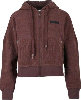 Emporio Armani Felpa con logo in velluto - Dames - Vesten met rits - Rood - XS - Katoen - Hoodies & sweatvesten