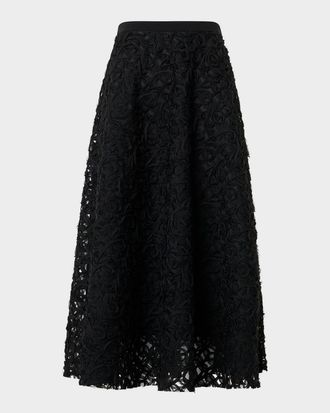 Akris 3D Floral Embroidered Midi Skirt