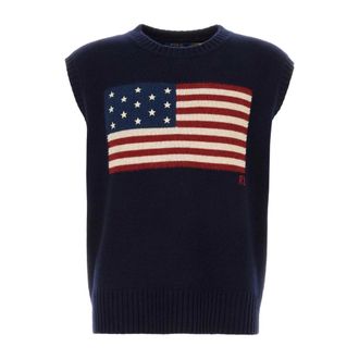 Polo Ralph Lauren Sleeveless Knitwear, male, Blue, Size: L US Flag Cotton/Wool Vest