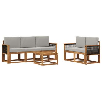 vidaXL Conjunto De Sof&aacute;s De Exterior 6 Pcs Natural Y Gris Claro Vidaxl