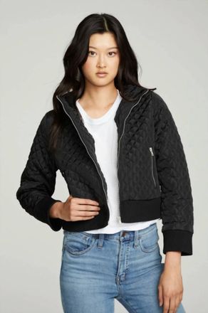 Chaser Cropped Quilted Hooded Jacket With Rib In True Black