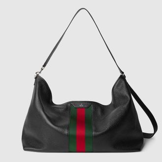 Gucci Web Trademark Large Duffle Bag, Black, Leather