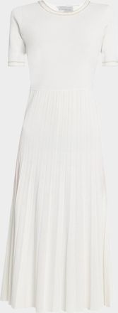 Elie Tahari The Robin Pleated Bead-Trim Midi Sweater Dress