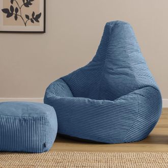 Icon Brand Puf grande xl con reposapi&eacute;s cuadrado de pana azul vaquero