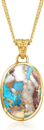 Ross-Simons Oval Kingman Turquoise Pendant Necklace in 18kt Gold Over Sterling