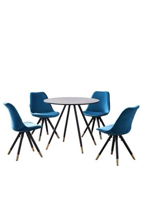 Life Interiors Sofia Dorchester LUX Dining Set with a Table & Chairs Set of 4 in Blue
