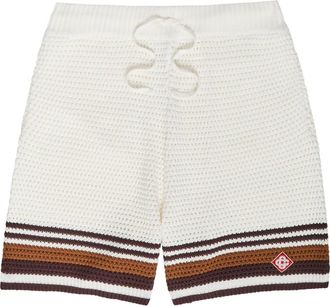 Casablanca Casablanca Logo-appliqu&eacute;d Striped Crochet Cotton-knit Shirt - White - XL