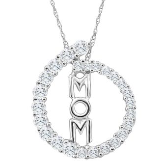 Pompeii3 3/4Ct TW Circle Mom Diamond Pendant Womens 18 White Gold Necklace 10k
