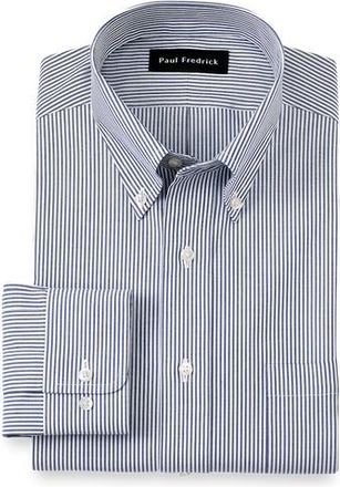 Paul Fredrick Tailored Fit Non-iron Cotton Pinpoint Solid Button Down Collar Dress Shirt in Blue Stripe at Nordstrom, Size 17.5 - 33
