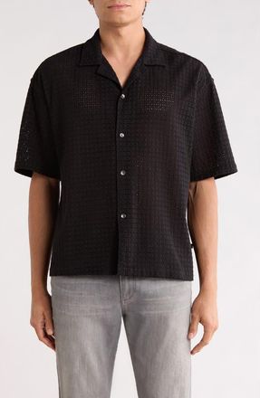 Civil Society Boxy Eyelet Short Sleeve Shirt in Black at Nordstrom Rack, Size Xx-Large