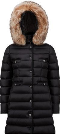 Moncler Moncler Hirmafur Hooded Shearling Long Down Jacket, Women, Black, Size: 6