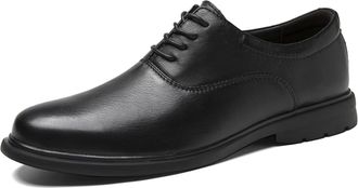 Generic Dress Shoes for Men Lace Up Round Toe Leather Slip Resistant Low Top Non Slip Rubber Sole Anti-Slip Business(7.5 UK) Black