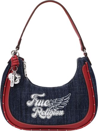True Religion Wing Motif Denim Hobo Bag with Red Trim
