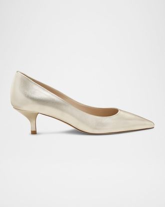 Stuart Weitzman Stuart Metallic Leather Kitten-Heel Pumps
