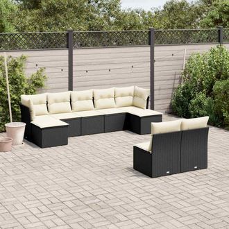 vidaXL Set De Sof&aacute;s De Jard&iacute;n 8 Piezas Y Cojines Rat&aacute;n Sint&eacute;tico Negro Vidaxl