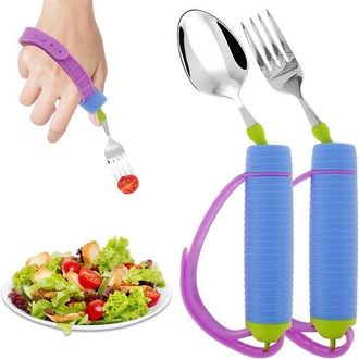 OEM Juego De 2 Cubiertos Antivibraci&oacute;n Para Personas Mayores Y Personas Con Discapacidad: Tenedor Y Cuchara Con Correa Para La Mu&ntilde;eca