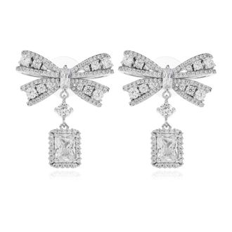 Self Portrait Earrings, female, Gray, Size: ONE SIZE Crystal Droplet Bow Earrings