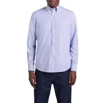 Harmont & Blaine Microstripe overhemd met Teckel - Heren - Casual Overhemden - Blauw - 5XL - Katoen - Overhemden