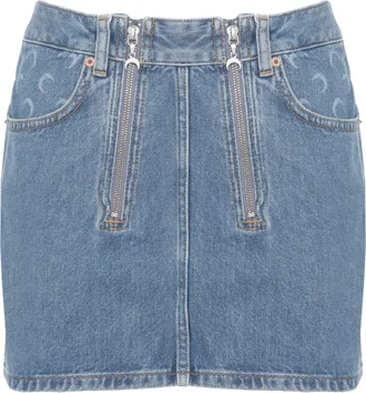 Marine Serre Light Blue Denim Mini Skirt With Double Zip Fastening