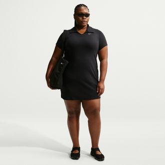Nike Womens Nike Sportswear Chill Knit Slim Polo Dress (Plus Size) in Black | IU7867-010