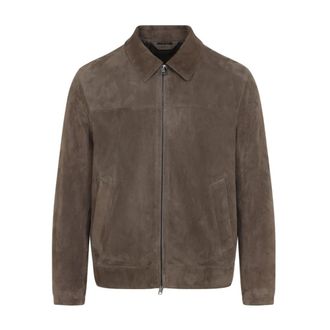 Brioni Blouson met overhemdkraag - Heren - Jassen - Bruin - Maat: XL Leer