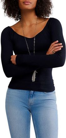 Free People Rib Long Sleeve Top in Black at Nordstrom, Size X-Small