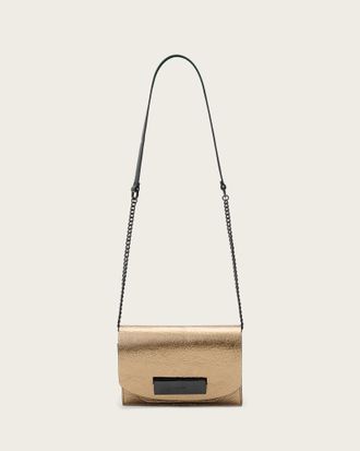 AllSaints Etta Metallic Leather Clutch Bag
