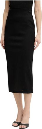 A|X Armani Exchange Lange Geribbelde Rok met Logo - Dames - Rokken - Zwart - Maat: M Poliester