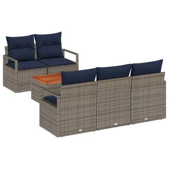 vidaXL Conjunto De Sof&aacute;s De Jard&iacute;n 6 Pcs Gris Rat&aacute;n Sint&eacute;tico Vidaxl