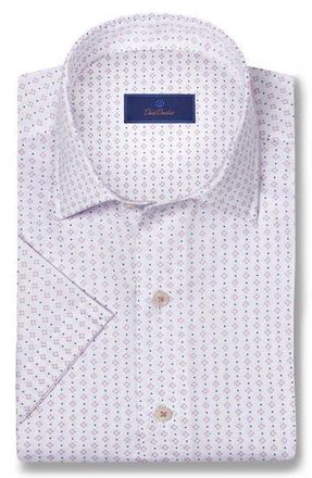 David Donahue Cotton Short Sleeve Sport Shirt in White/berry at Nordstrom Rack, Size Xx-Large