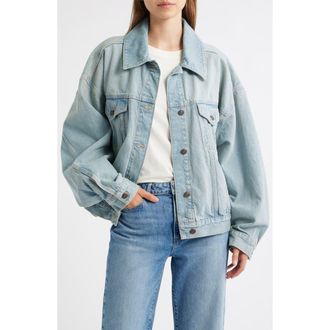 Topshop Oversize Balloon Sleeve Denim Jacket in Light Blue at Nordstrom Rack, Size Large