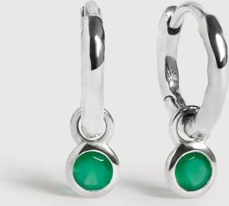 Monica Vinader Sterling Silver May Birthstone Huggie Earrings Green Onyx