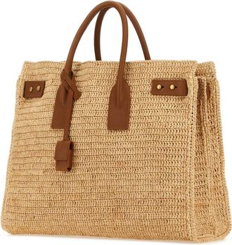 Saint Laurent Womens Sac De Jour Tote Beige Raffia Leather