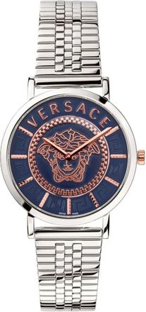 Versace Essential Blauw Zilver Horloge - Dames - Horloges - Grijs - ONE Size - Accessoires