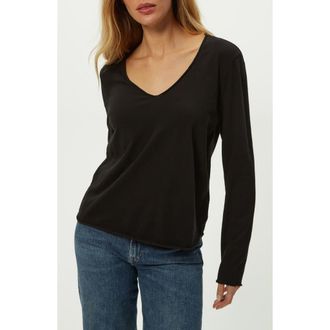 Michael Stars Kailee Long Sleeve V-Neck Cotton T-Shirt in Black at Nordstrom, Size Small