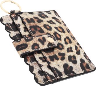 Vosarea Compact Leopard Print Leather Credit Card Holder for Women with Secure Button Closure and Keyring Small Wallet Case for Minimalist and Daily Essential