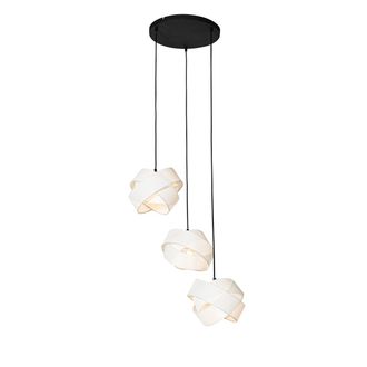 QAZQA Moderno L&aacute;mpara Colgante Moderna Blanca 3 Luces - Cloth Textil /acero Redonda Adecuado Para Led Max. 3 X 40 Watt - Qazqa