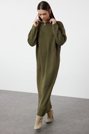 Trendyol Modest Dames Groen Effen Maxi Lang Casual Recht Modest Jurken